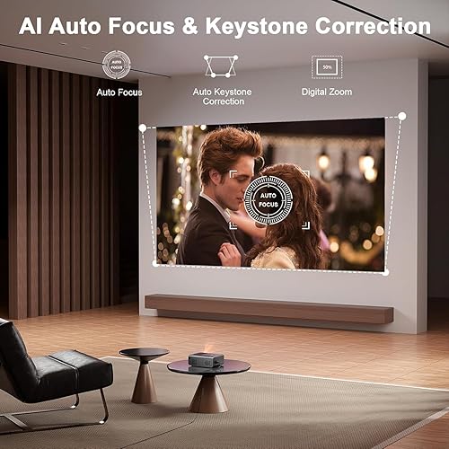 Miniatura 4 de Aplicaciones integradas y enfoque automáticoKeystone Proyector inteligente con WiFi y Bluetooth, proyector VOPLLS 4K para exteriores, teléfono de