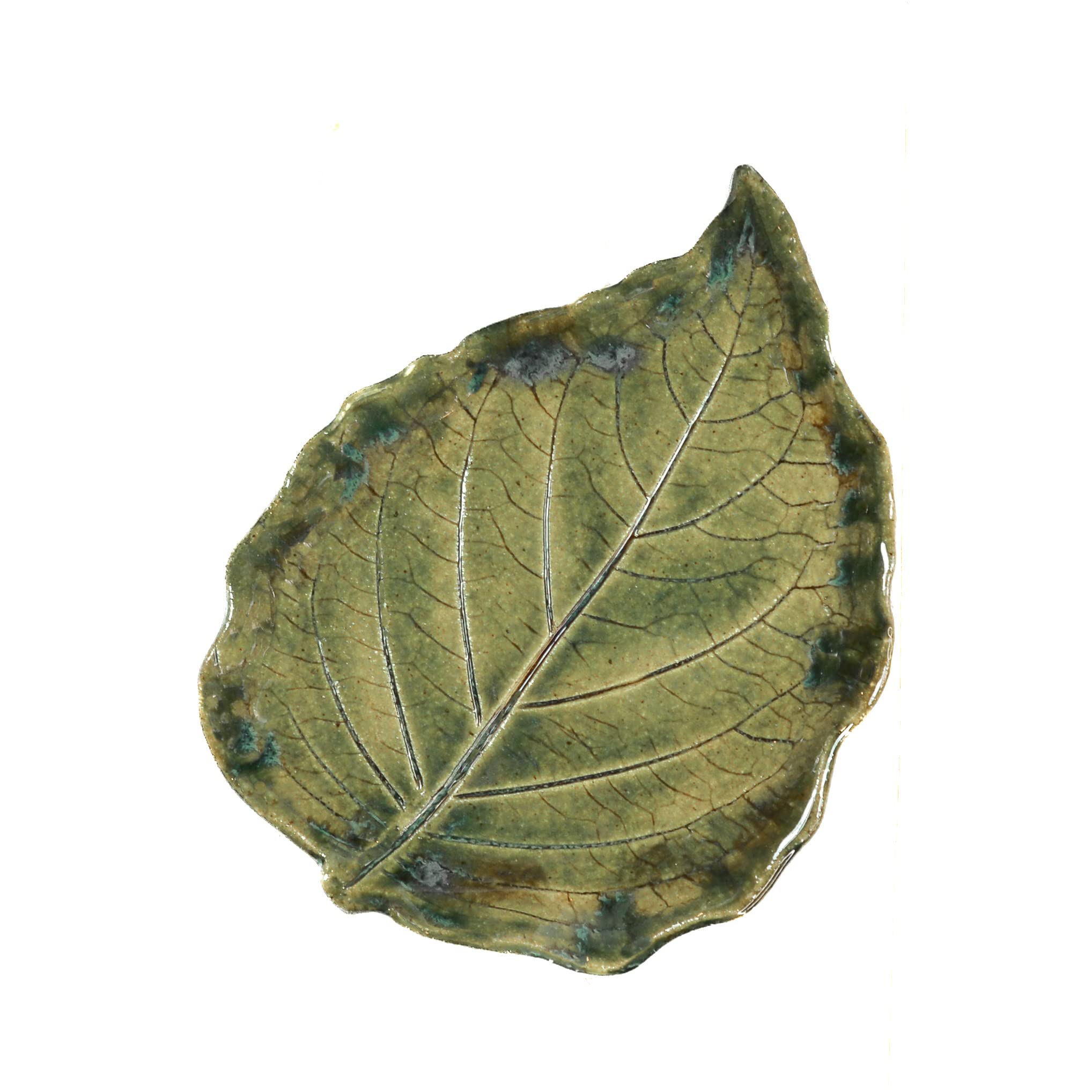 Large Spoon Rest, Soap Dish, Snack Plate, Green Leaf Dish, Handmade Pottery