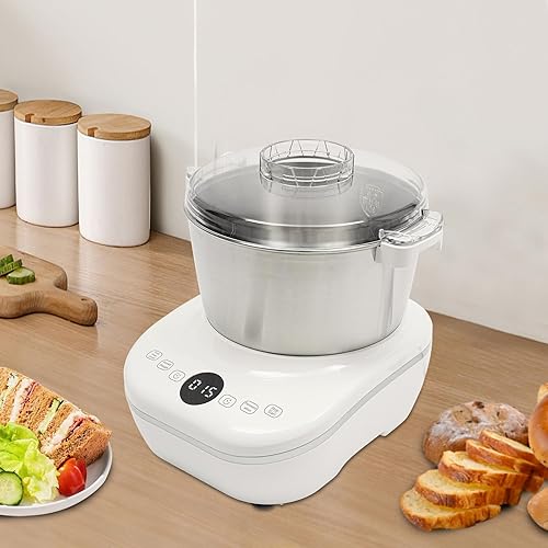 Miniatura 3 de Máquina de masa eléctrica, acero inoxidable 304 de 5 litros con temporizador de 5 a 40 minutos, máquina automática de masa de pasta de 140 a 170 rpm