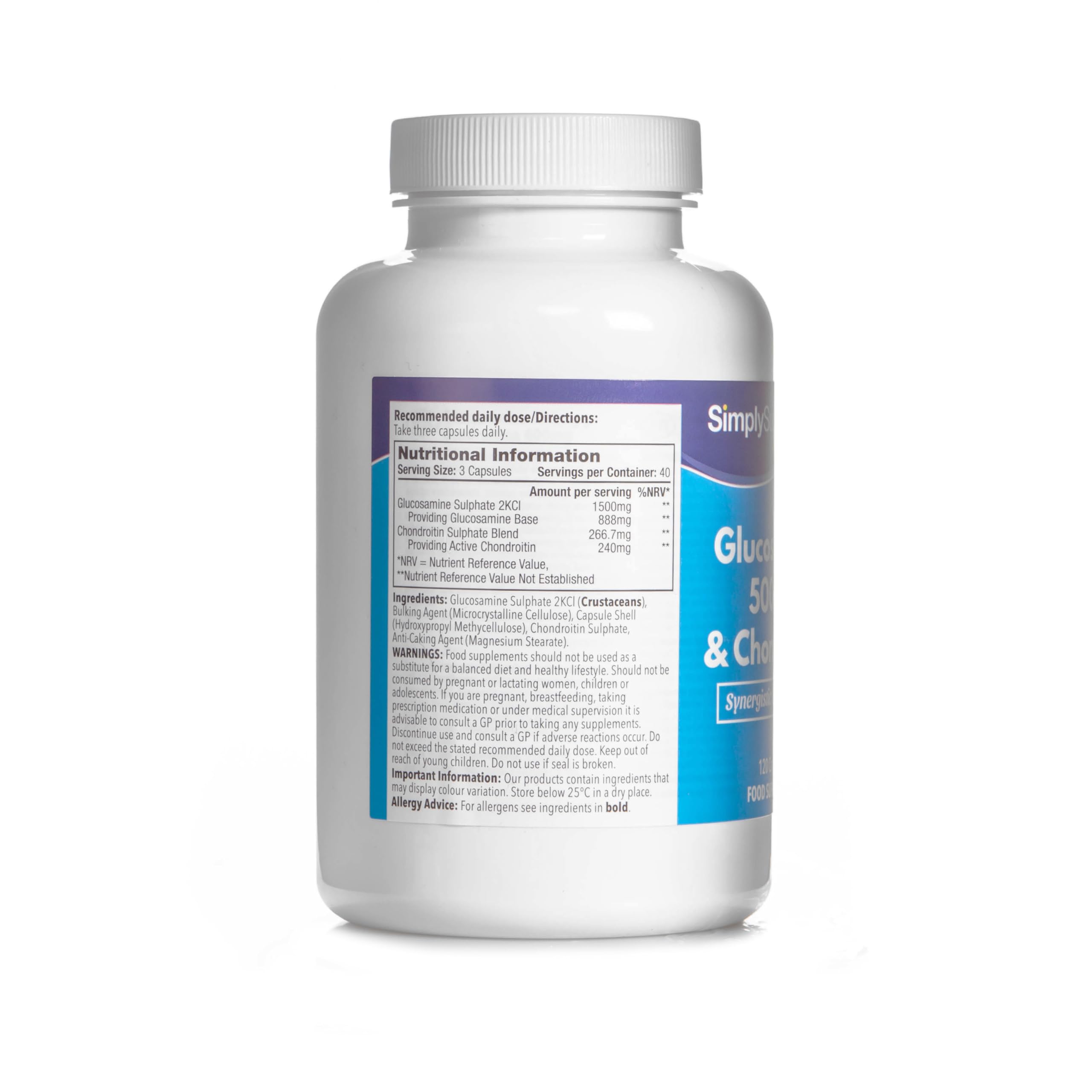 Glucosamine et Chondroïtine | 500mg de Glucosamine et 240mg de Chondroïtine par gélule | Testé par une tierce partie | Fabriqué au Royaume-Uni selon les BPF