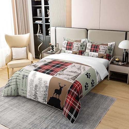 Miniatura 2 de Juego de ropa de cama retro de 100 % algodón, diseño de retazos a cuadros, funda de edredón para niños, adolescentes y adultos, funda de edredón de