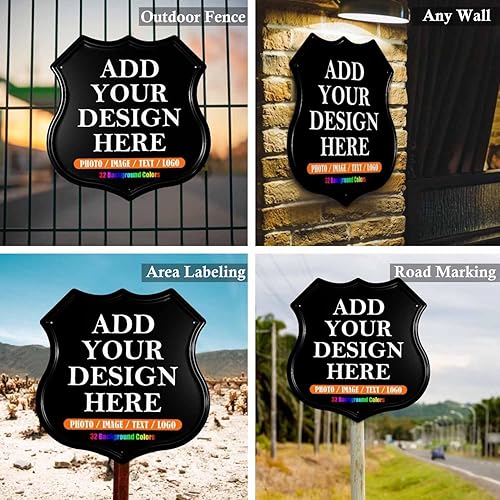 Miniatura 6 de HAOGEILI - Letreros de metal personalizados con forma de escudo, haz tu propio escudo personalizado con logotipo de texto fotográfico, letreros