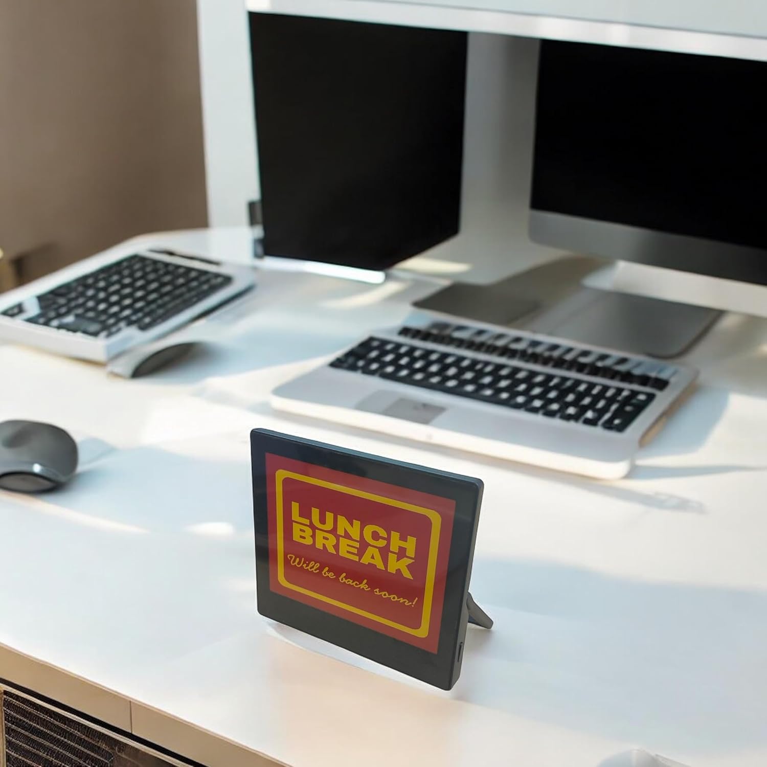 Santek EZ Sign | 4.2" 4-Color Wired E-Paper Display (USB Cable + Windows App) with Kickstand – Rewritable & Customizable Standing Sign for Office, Retail, Reception, Airbnb, QR Code & WiFi Display (Black)