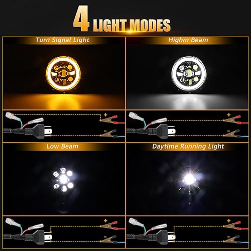 Miniatura 3 de nifeida Faros delanteros redondos de 7 pulgadas, 6000 K 150 W, halo redondo, ojos de ángel, DRL, luces direccionales ámbar, aprobadas por DOT, luz