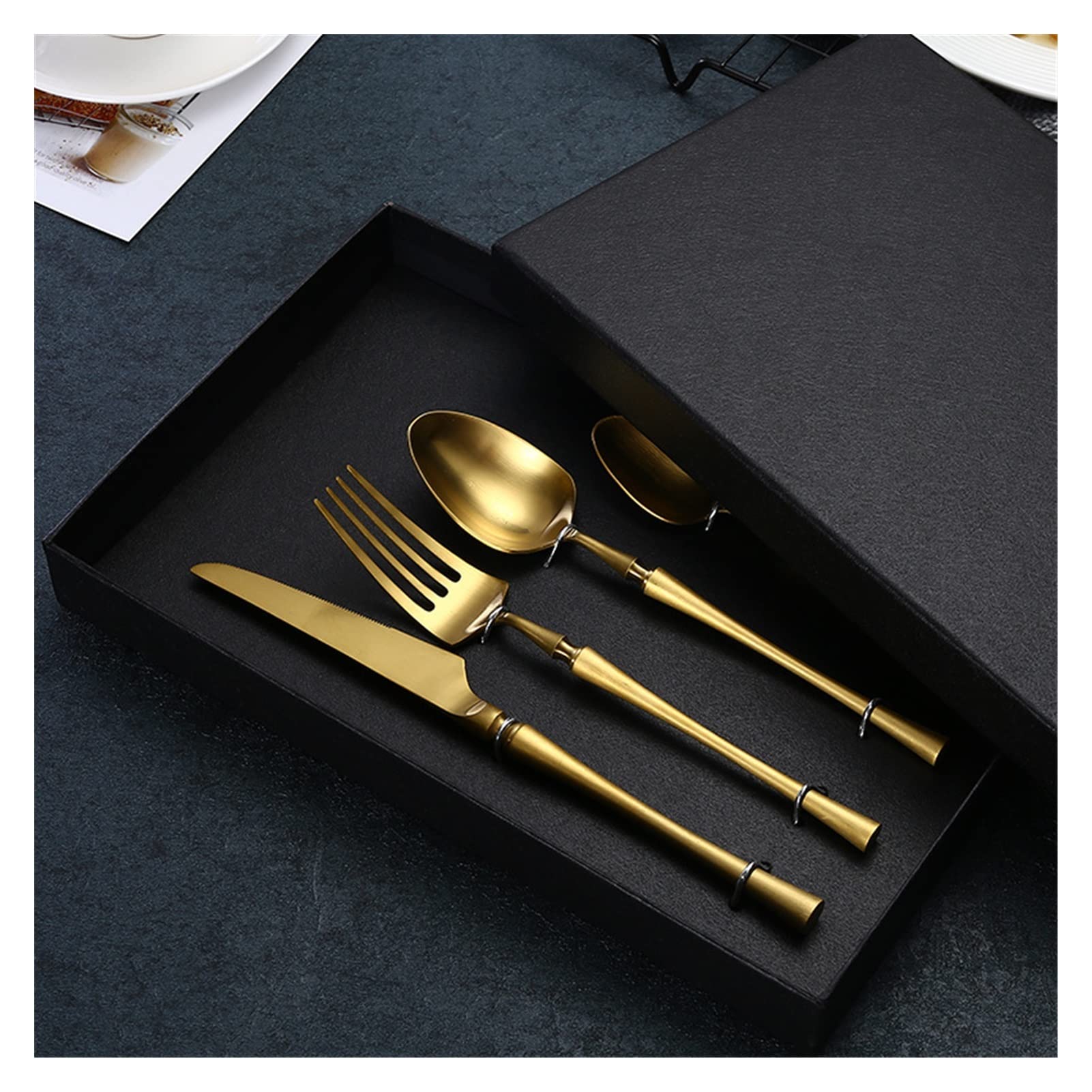 Genérico Juego De Cubiertos De Acero Inoxidable 18/10, Cubiertos Pulidos con Espejo Dorado, Cubiertos Duraderos Y Resistentes A La Corrosión, Aptos para Lavavajillas para Banquetes En Casa