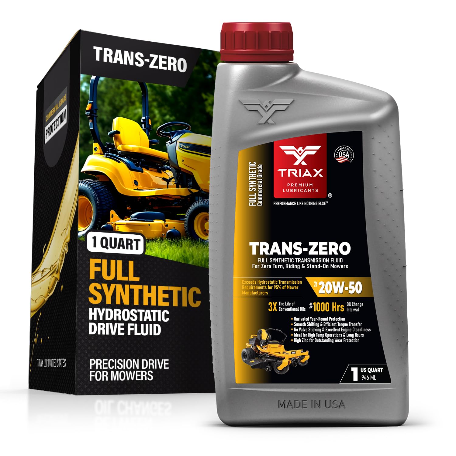 TRIAX Trans Zero 20W-50 Aceite de transmisión hidrostático, totalmente sintético para cortadoras de césped de Giro Cero (1 cuarto)