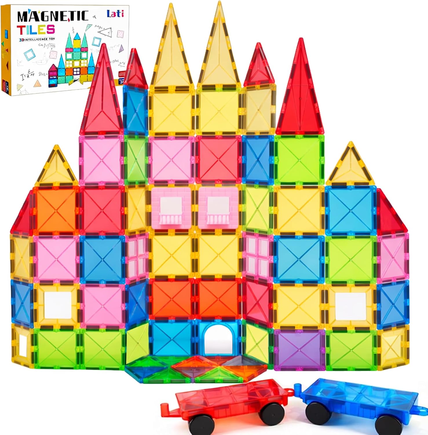 LATI 130-Piece Magnetic Tiles Building Toy Large Set for Kids,Magnetic Building Blocks Construction Set,Open-Ended Play STEM Educational Toy,Compatible with Other Brands,Gift for Boys & Girls Ages 3–8