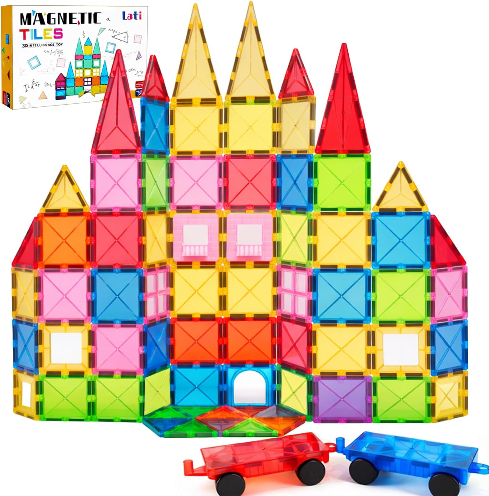 LATI 130-Piece Magnetic Tiles Building Toy Large Set for Kids,Magnetic Building Blocks Construction Set,Open-Ended Play STEM Educational Toy,Compatible with Other Brands,Gift for Boys & Girls Ages 3–8