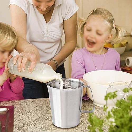 Miniatura 6 de KSENDALO Jarra de espuma de leche de 1 litro jarra de agua de acero inoxidable de 338fl oz32 onzas escala ML escala de onzas con marcado con mango