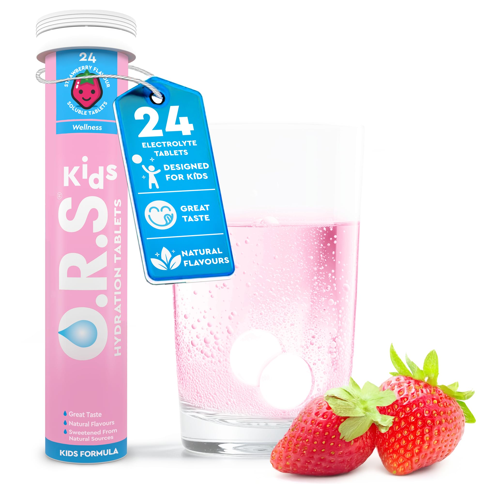 O.R.S Kids Hydration Tablets – Strawberry, Pack of 1 | Fast Rehydration Electrolyte Replacement Supplement for Children | Natural Salts & Electrolytes for Dehydration | Vegan, Gluten-Free, Low Calorie