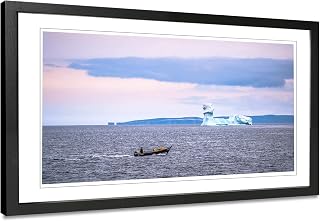Iceberg Panorama Photography Print. Fishing Boat Framed Wall Art.