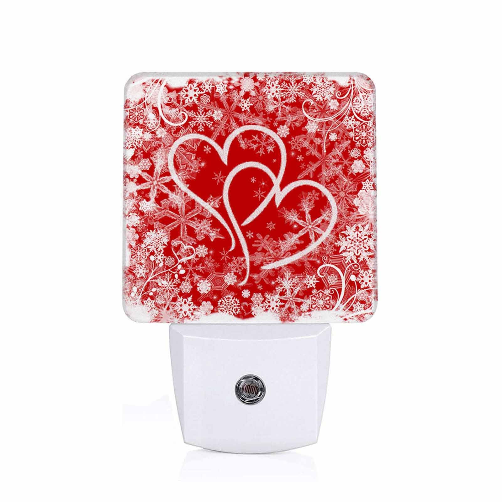 Chrobak LED Night Light,Valentine Red Hearts Snowflake Flowers LED Night Light Plug into Wall with Dusk to Dawn Light Sensor White Energy Efficient Nightlight for Bedroom Hallway Living Room Kitchen