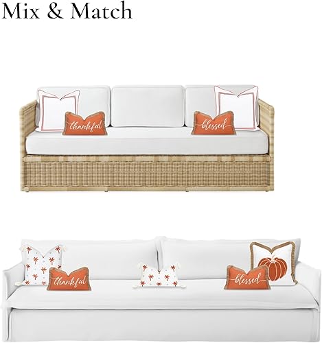 Miniatura 4 de Hofdeco Premium Funda de almohada otoñal para patio interior y exterior, 20 x 20 pulgadas, repelente al agua para patio trasero, sofá, borla bordada