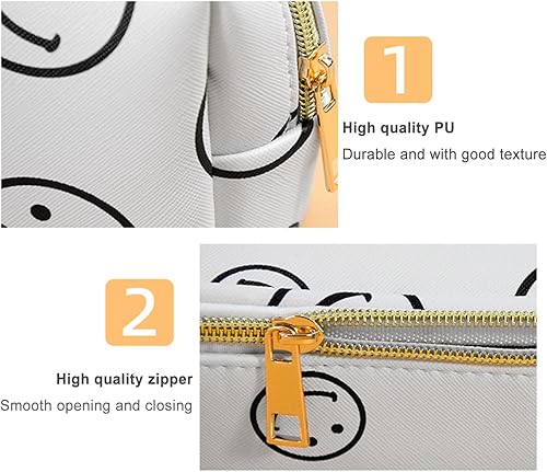 Miniatura 2 de Bolsa de cosméticos de piel sintética, portátil, bolsa de maquillaje, bolsa con cremallera, bolsa de almacenamiento de cara sonriente, impermeable,