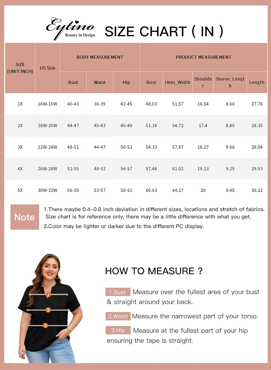 Eytino Plus Size T Shirts for Women Summer Short Sleeve V Neck Button Down Casual Basic Loose Tunic Tops(1X-5X) - Image 6