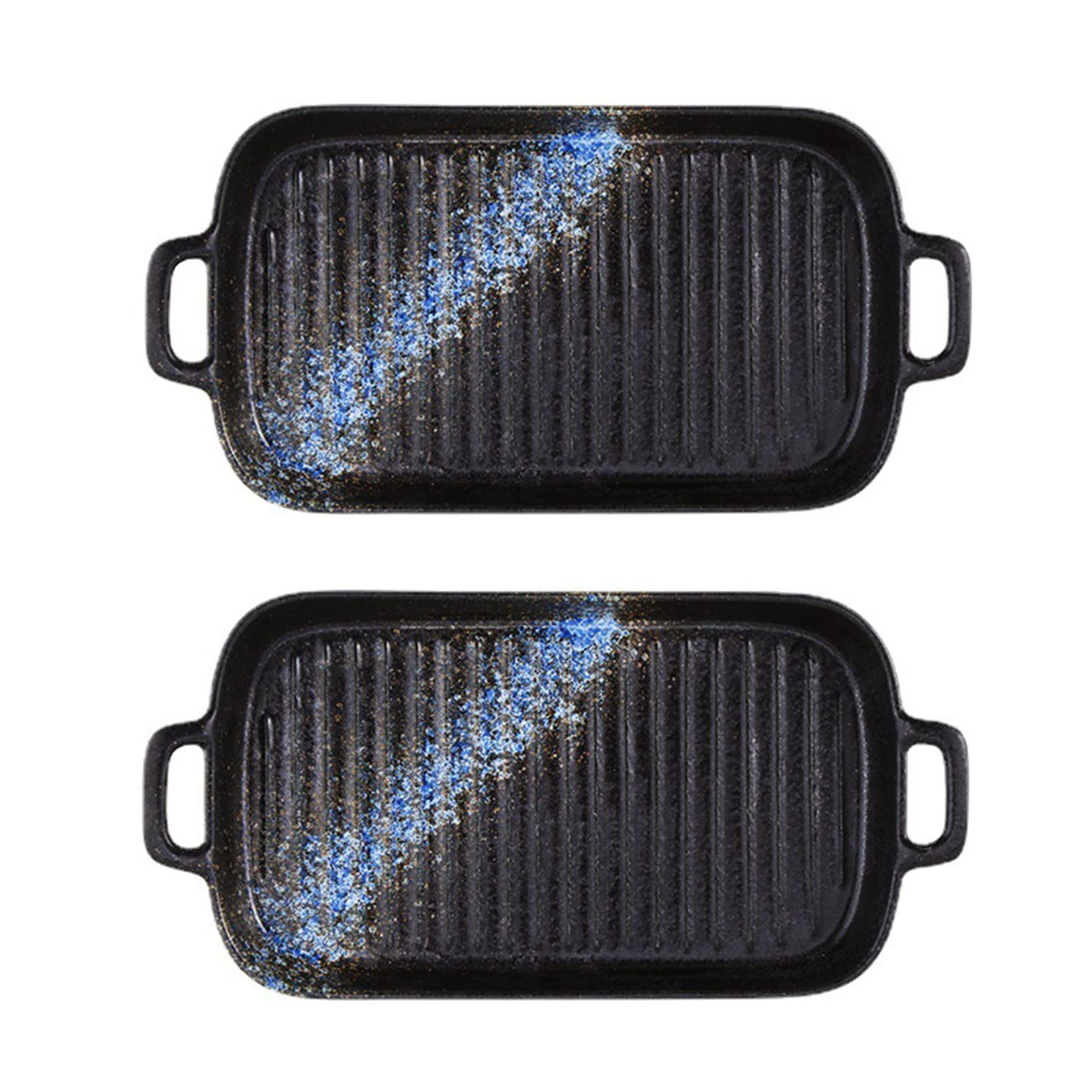 Porcelain Deep Dish Pie Pan Rectangular Set of 2, Cute Cake Dinner Porcelain Pie Plate for Baking, Porcelain Pie Baking Dish for Thanksgiving And Christmas Dinner,Blue