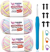 Vista 60 de Hilo de Ganchillo para Principiantes Verde Manzana Hilo de Algodón para Tejer y Tejido - Kit de Ganchillo para Principiantes - 3 * 50g