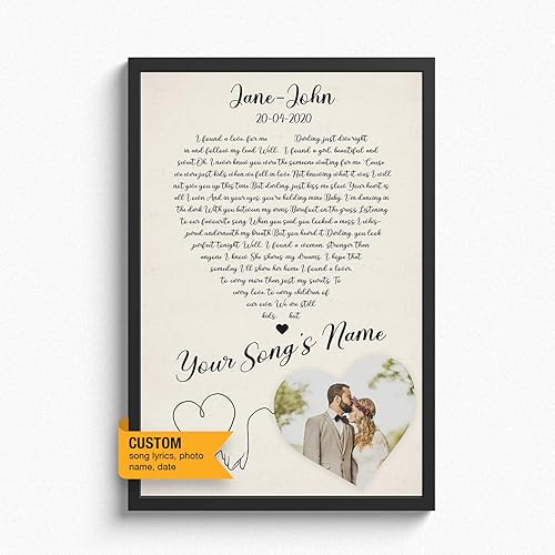 Letras de canciones personalizadas para pared, lienzo impreso con tu foto, texto, poema, letra. Personaliza el retrato, para esposa, novia, día de
