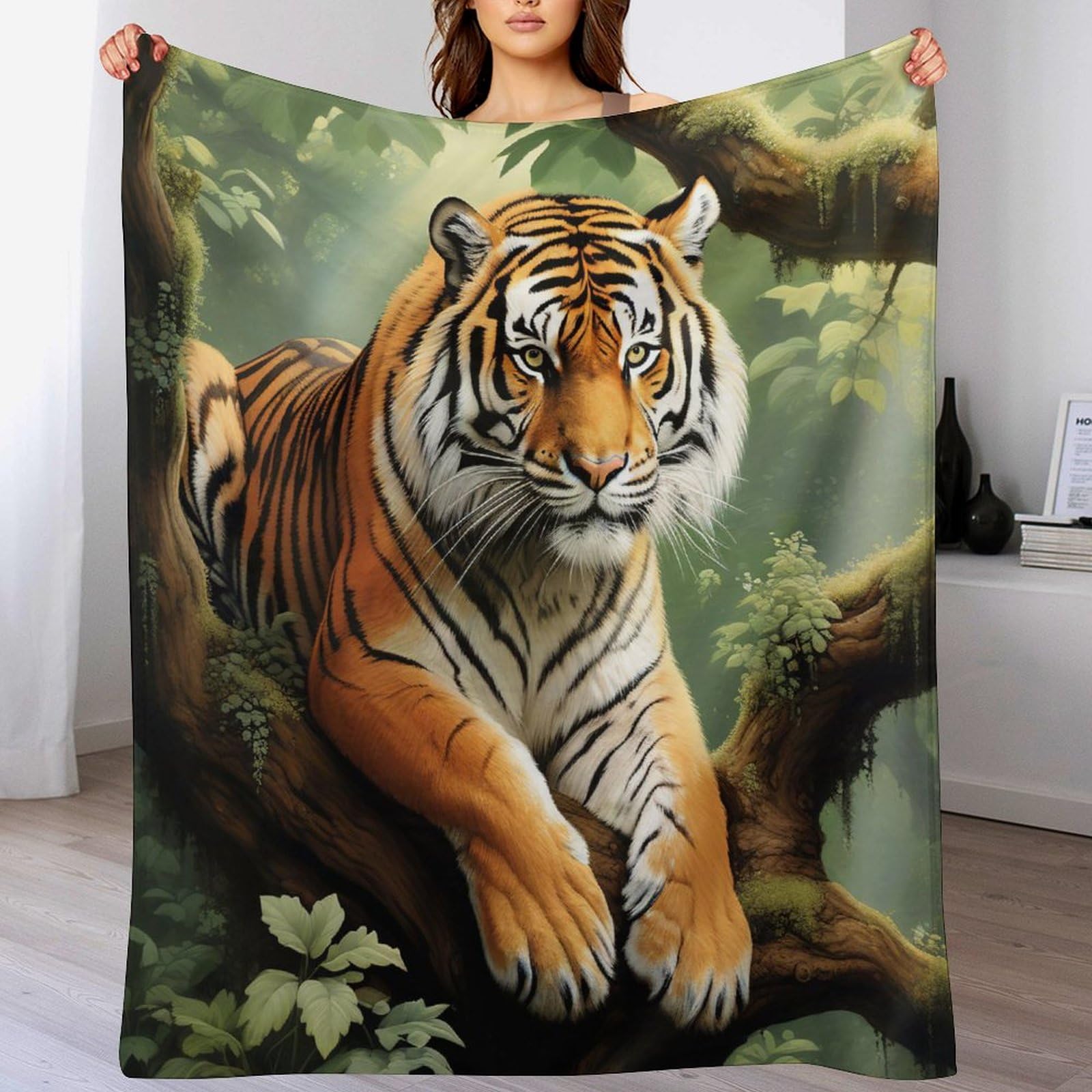 Couverture polaire tigre 130x150 cm en flannel épaisse pour canapé et lit