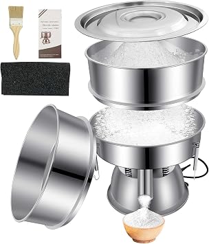 Sidasu - Automatic Vibrating Sieve Stirrer - 40 Mesh + 60 Mesh Flour Sieve, 110V 55W Electric Sifter Machine for Flour, Herb Powder