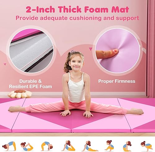 Vista 137 de Giantex 4'x10'x 2" Gymnastics Mat, 4-Panel Folding Aerobics Exercise Mat w/Hook & Loop Fastener, Carrying Handle, Portable Tumbling Mat for