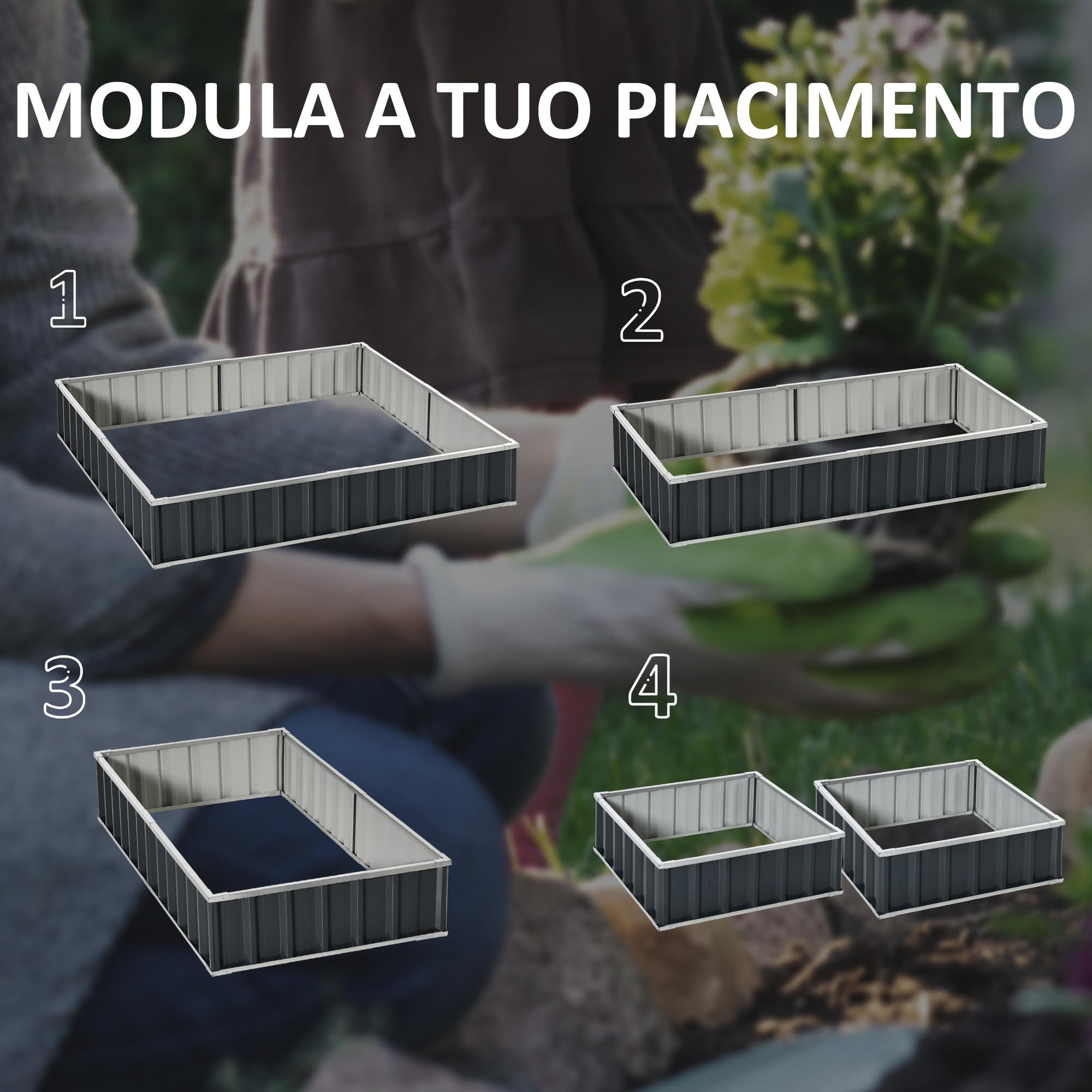 Outsunny Letto per Orto Rialzato da Esterno 645L, Fioriera da Esterno in Acciaio Galvanizzato con Fondo Aperto, per Piante, Fiori e Verdure, 258x90x30cm, Grigio Scuro