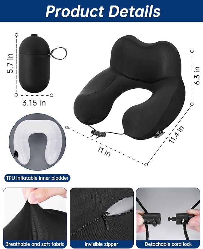 Almohada Inflable Viaje con Soporte Ajustable 360° miniatura 4
