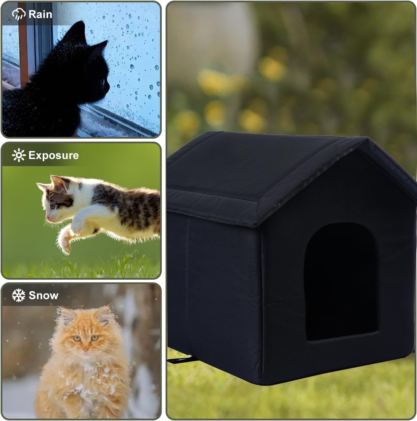 SXOZH Cat Houses for Outdoor Cats Outdoor Houses for Feral Cats Dogs Cat House with Water-Resistant Canvas Roof Stray Shelter (Cat House Black, Large-Houses) 3