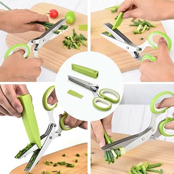 Five Blade Kitchen Salad Scissors,Multipurpose 5 Blade Kitchen for Cutting Cilantro Onion Salad,Multi-Blade Herb Scissors Multi-Layers Kitchen Cutting Scissors