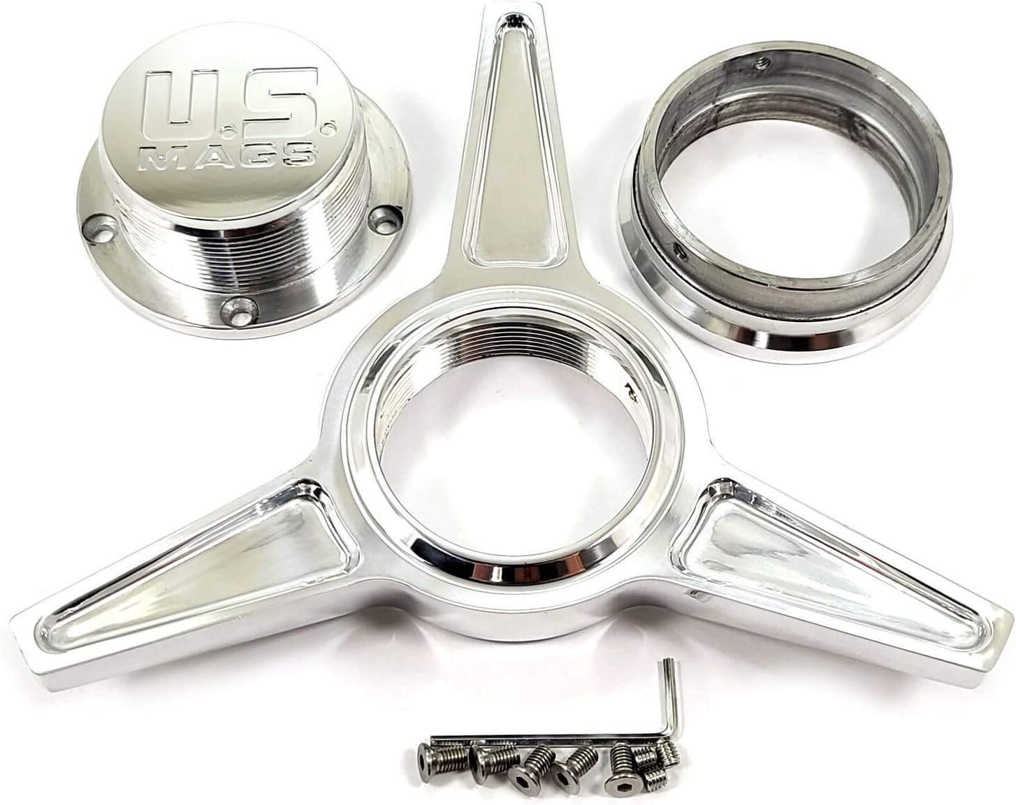 US Mags1003-84-06H Chrome Center Cap 3 3/8 OD Bolt On Closed End 3 Wing Knock Off