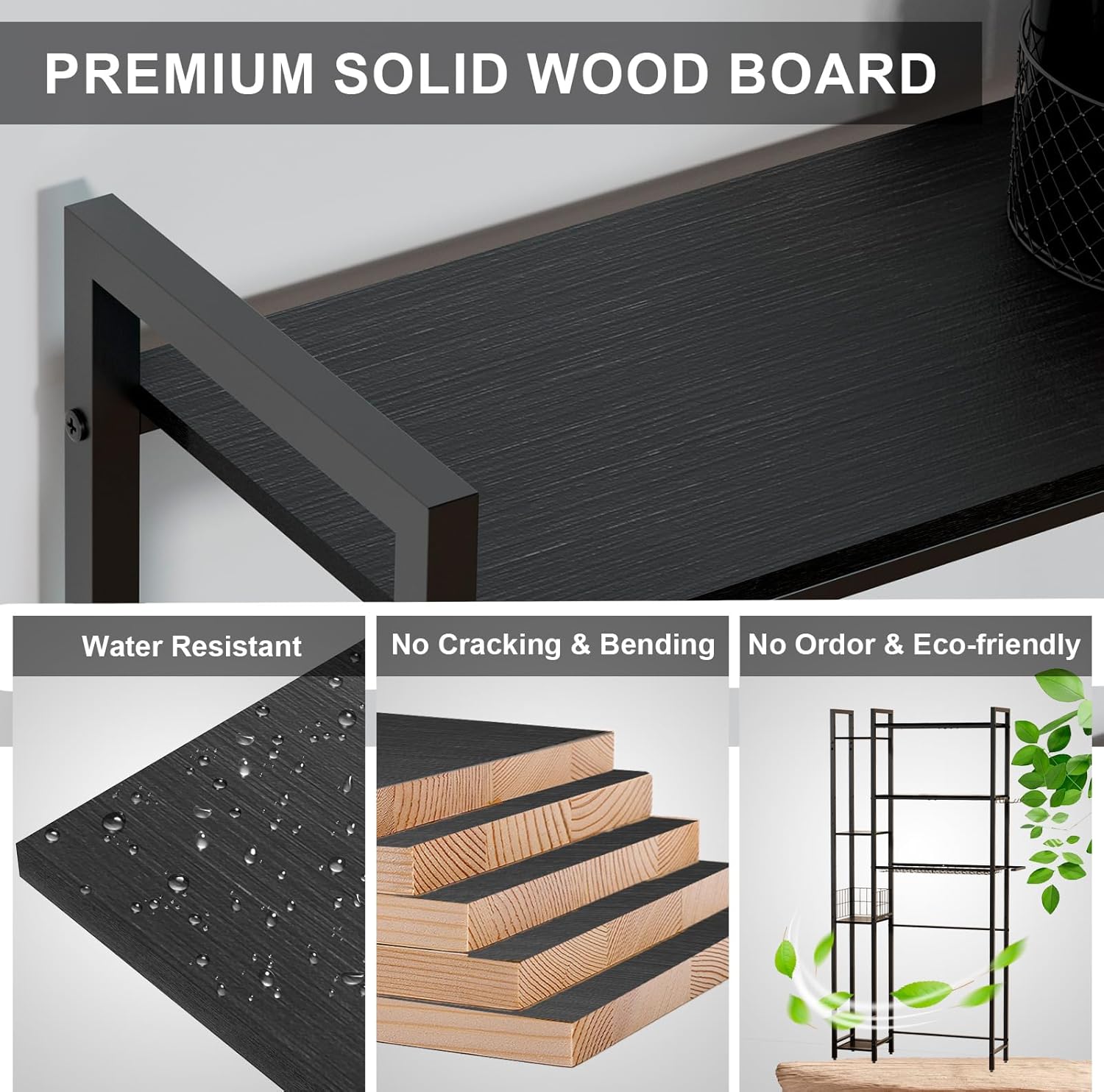 Over The Toilet Storage with Wooden Shelves and Side Rack, 7-Tier Black Over Toilet Bathroom Organizer Freestanding Storage Shelf for Toilet Paper, Towels, Toiletries, 31.5" Wide