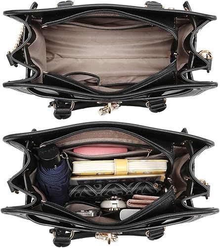 Miniatura 5 de Dasein - Set de bolsos y carteras para mujer, con asa superior, bolsas de hombro, bolsos grandes de trabajo con cartera a juego Monograma Negro,A1