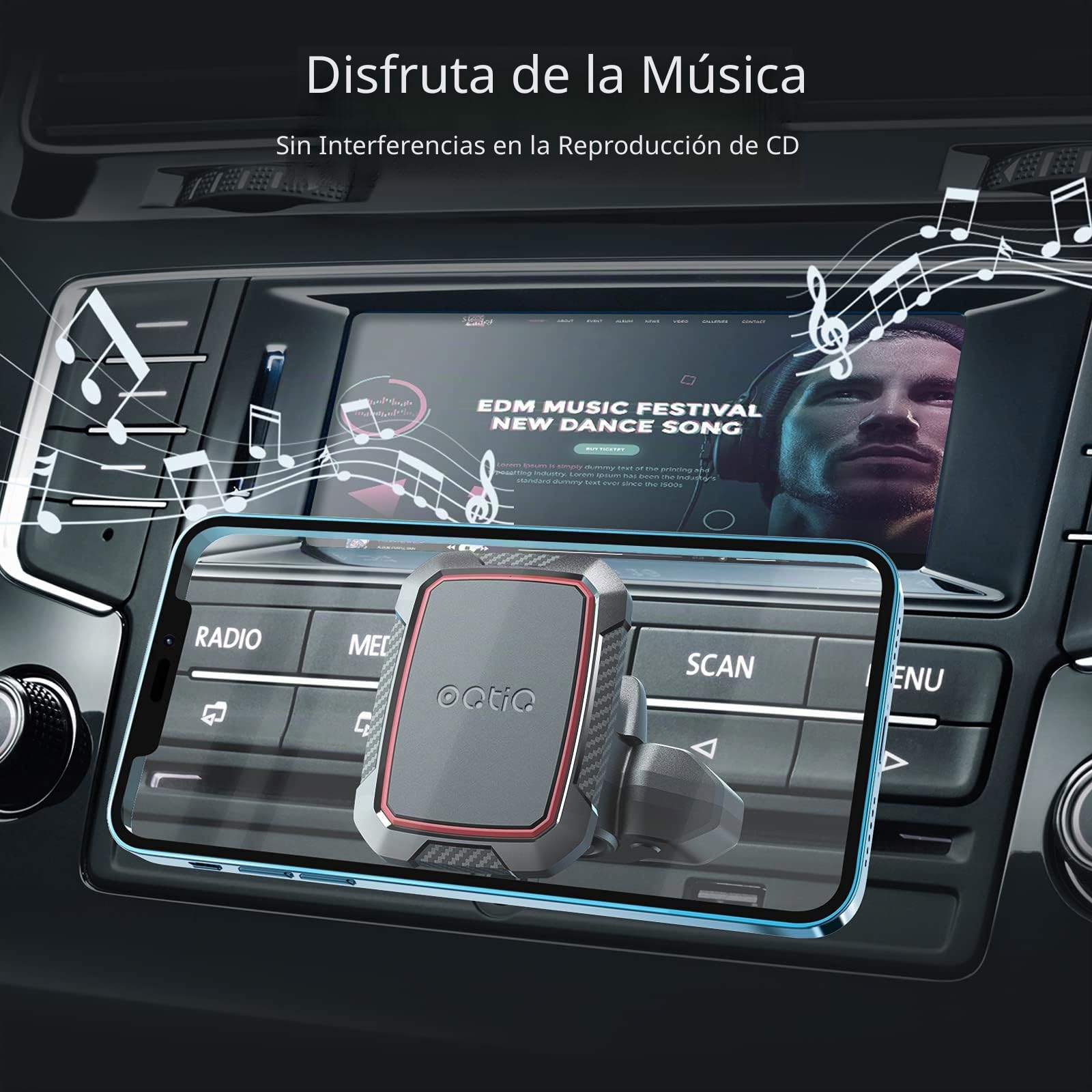 OQTIQ Soporte magnético para teléfono de Coche, Soporte para Ranura de CD con 6 imanes Fuertes, Compatible con iPhone, Samsung, Galaxy, LG y más