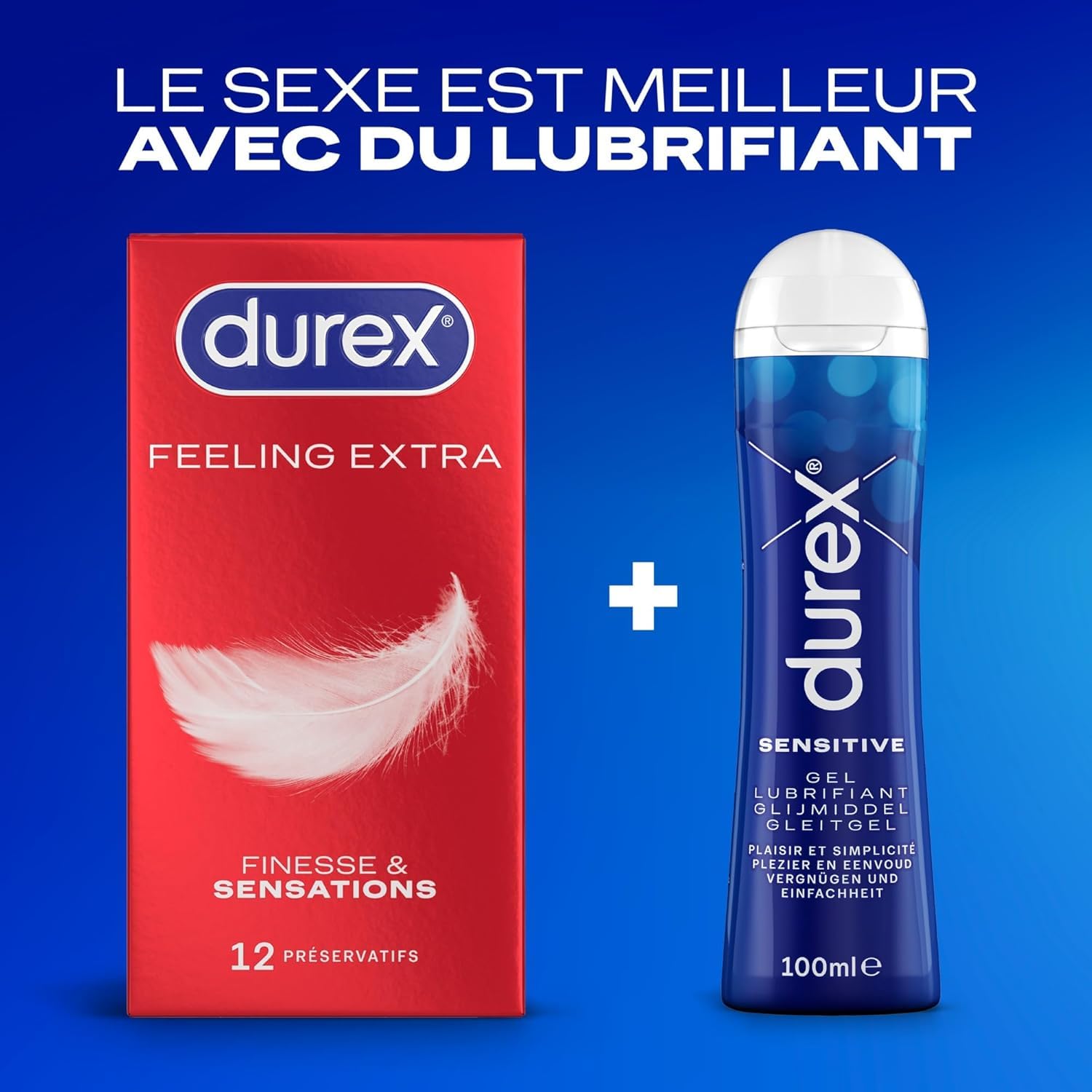 Durex Préservatifs Feeling Extra - 12 Préservatifs Homme Fins et Extra Lubrifiés (48 Préservatifs)