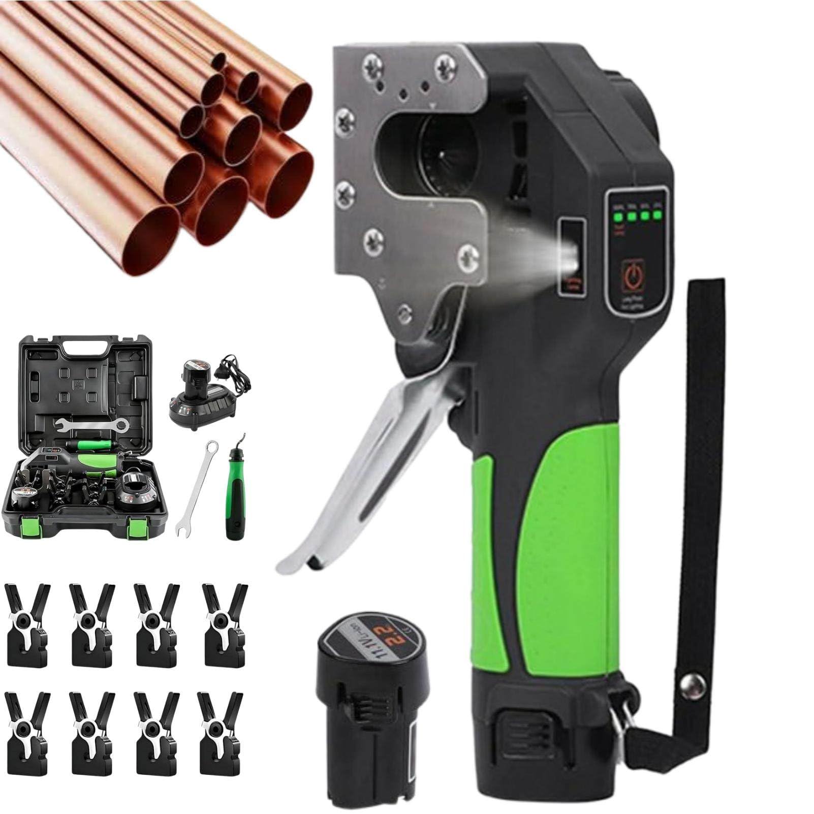 Herramienta Profesional inalámbrica para abocardar Tubos de Cobre, expansor eléctrico para Tubos de climatización con abocardado de precisión de 45 Grados y 8 Abrazaderas Intercambiables