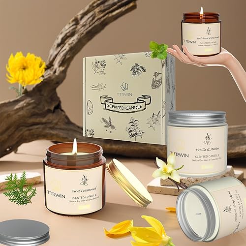 Miniatura 3 de Paquete de 4 velas perfumadas para el hogar, cera de soja natural perfumada, juego de velas de aromaterapia para mujeres y hombres, juego de velas