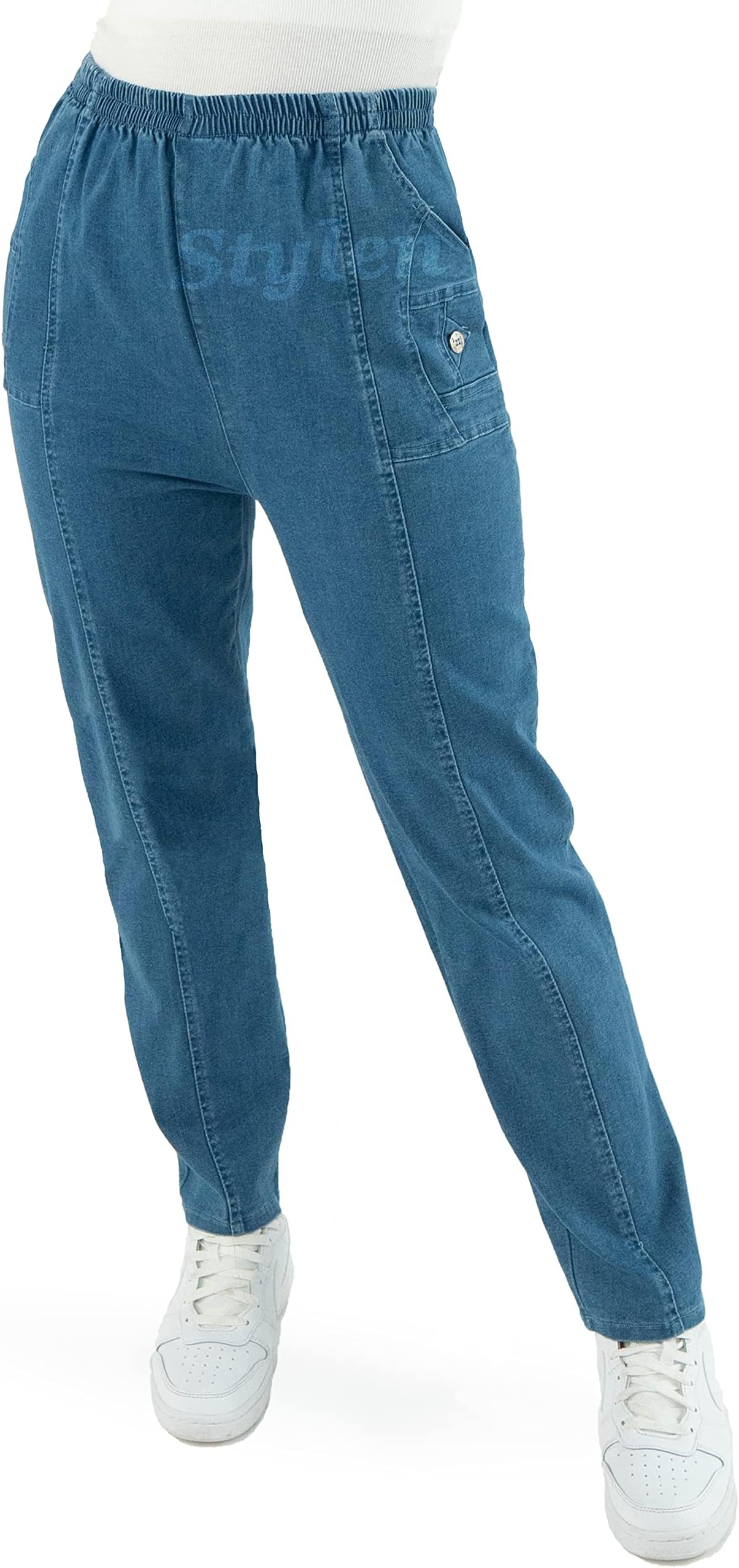 โ Women Jeans Ladies Stretch Trousers High Waist Rise Elasticated Pull On Straight Leg Denim Soft Pants Plus Size Casual Wear