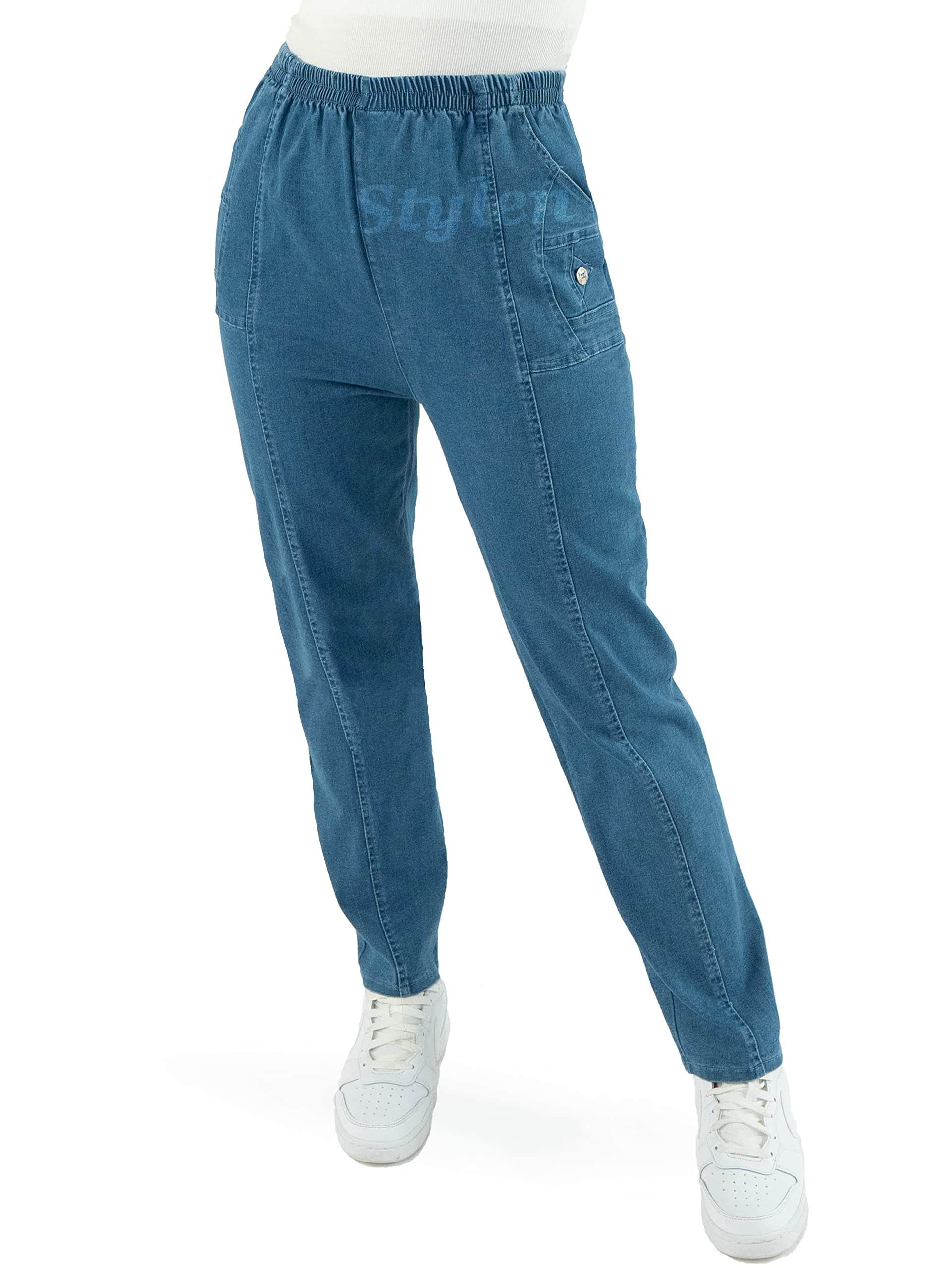 Women Jeans Ladies Stretch Trousers High Waist Rise Elasticated Pull On Straight Leg Denim Soft Pants Plus Size Casual Wear