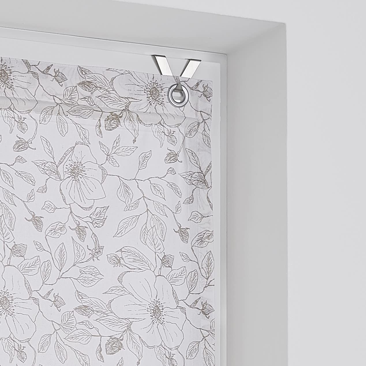 Store Bateau Finja imprimé Natural, Volant décoratif, avec oeilets et Crochets, sans perçage, Blanc 60 x 140 cm