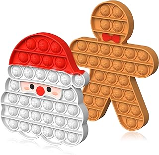2 Pack Christmas Pop Poppet It Fidget Toys Set - Santa & Gingerbread Man, Christmas Eve Box Party Bag Stocking Fillers for Kids Gifts for Boys Girls Baby Xmas Popit Sensory Toy Game