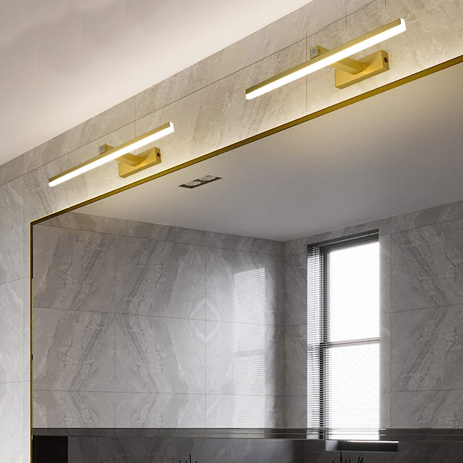 Światło na lustro łazienkowe z przełącznikiem LED Mosiężna lampa na lustro do wanny z czujnikiem ruchu Kolor mosiądzu 4000K Światło do makijażu Toaletka Kinkiet IP44 Wodoodporne oświetlenie