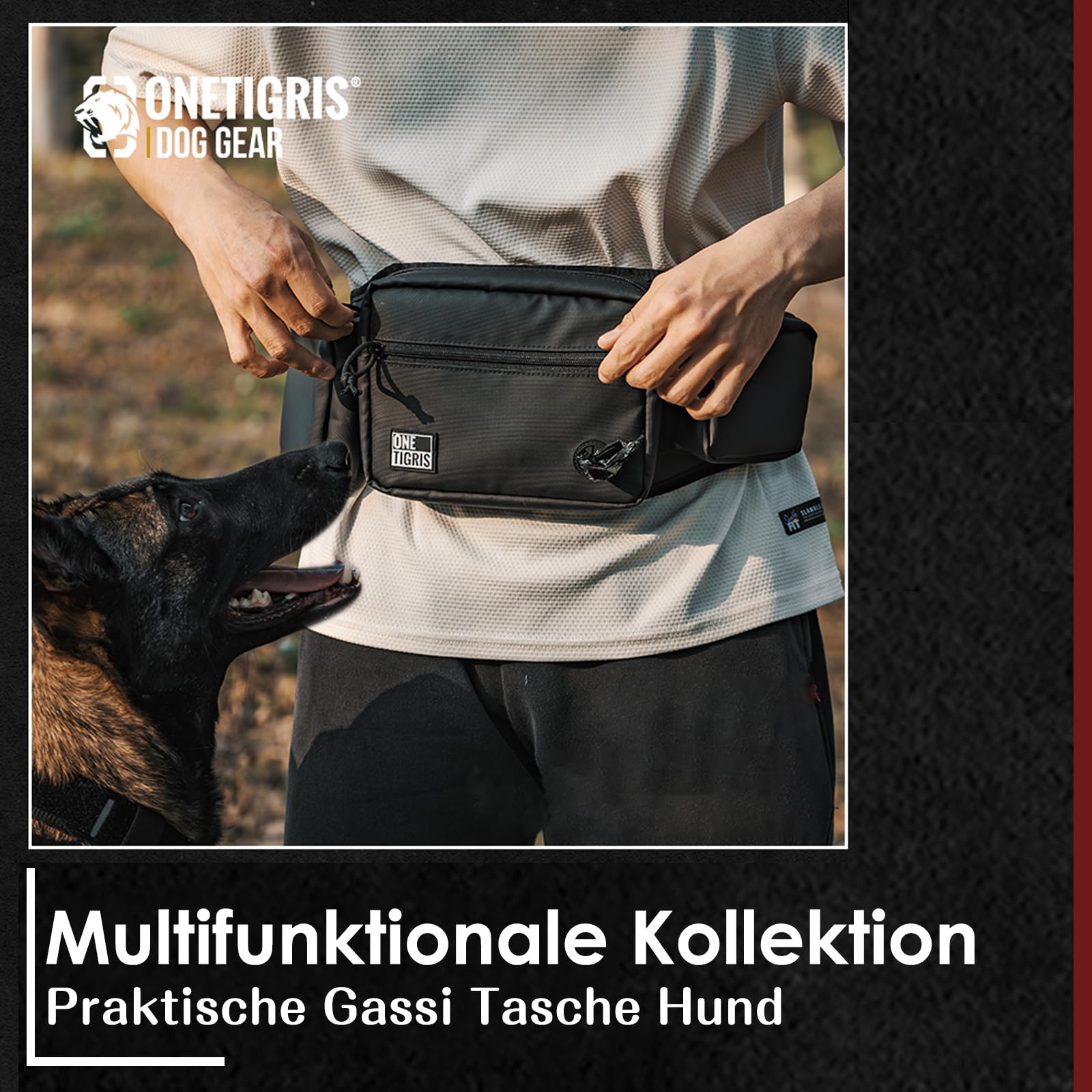 OneTigris Leckerlitasche für Hunde, Große Bauchtasche Hundetraining, Gassi Tasche Hund mit Magnetverschluss und Inklusive Kotbeutelspender, mit Herausnehmbarer Leckerlibeutel, für Taktisches Training