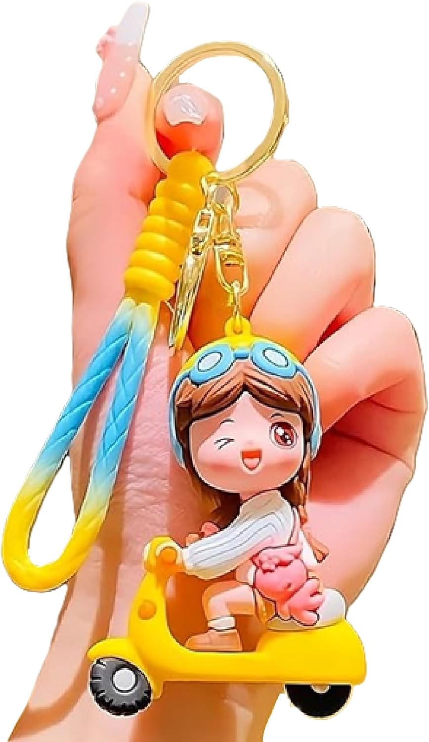Cute Cartoon Character Silicone 3D Key Chain with Strap Charm & Metal Hook, Merchandise Key Rings Gift for Kids Girls Boys Men & Women