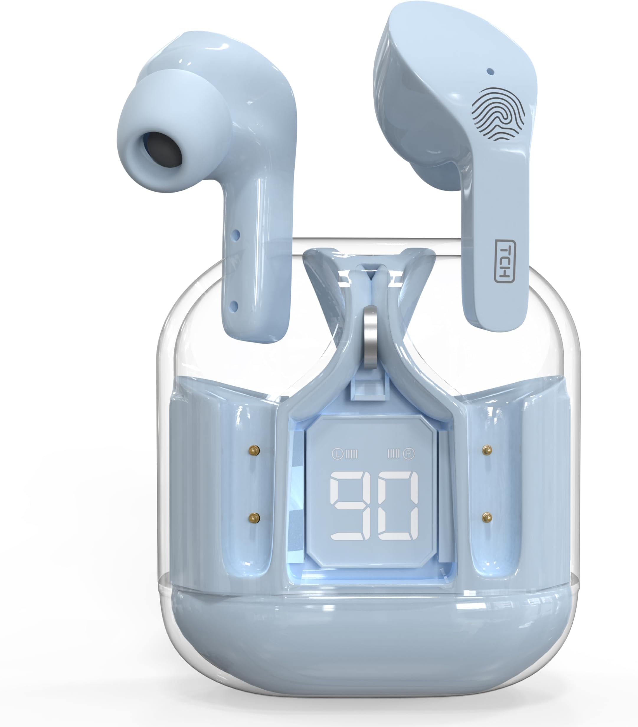 Wireless Stereo Earbuds T60 ENC Long Playtime, Bluetooth 5.3, HiFi Quality Bass Stereo Headphone, LED Powder Display Charging Case, Noise Cancellation, IPX4 Waterproof for Android/iOS Phones