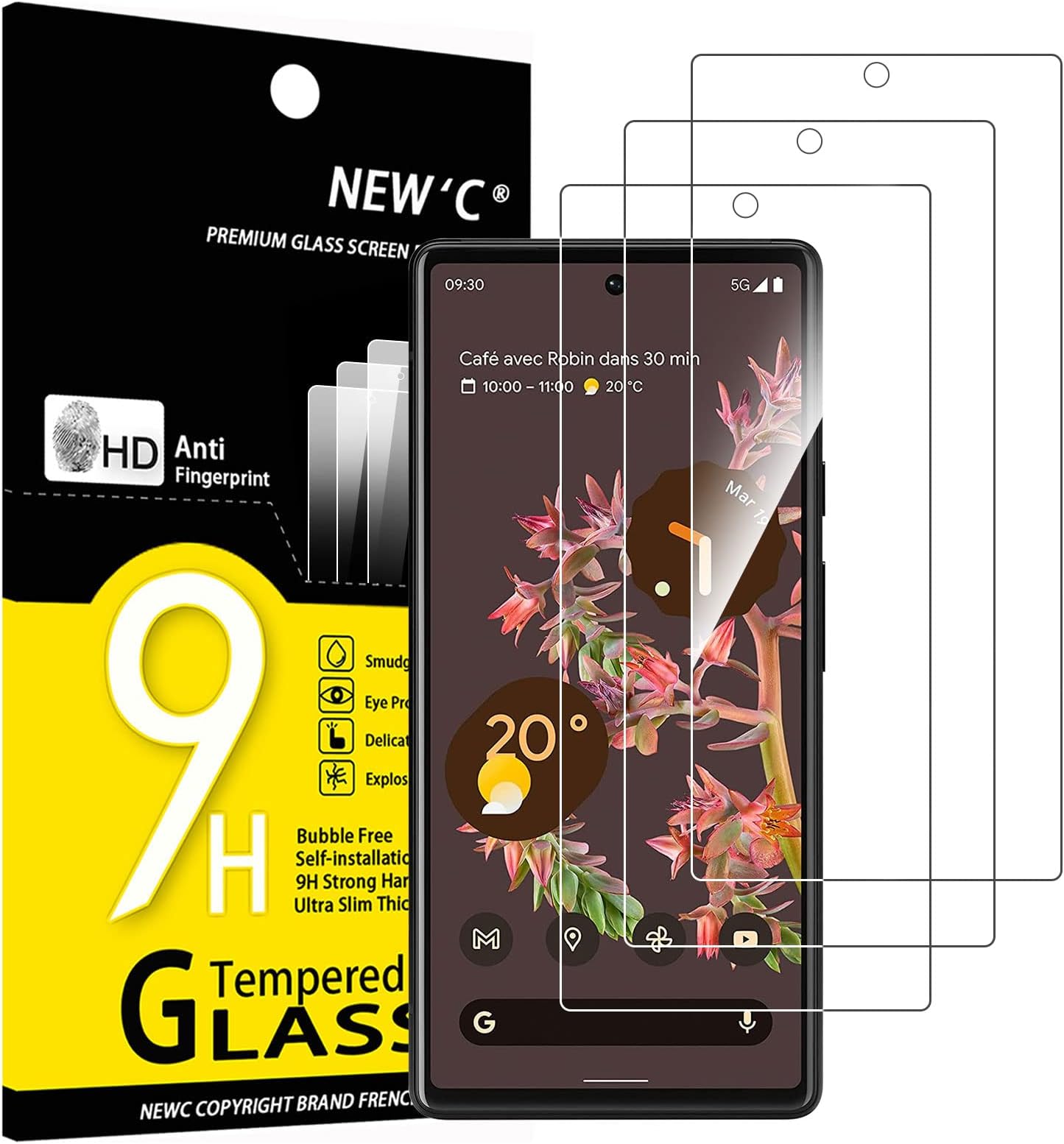 NEW'C [3 Pack Designed for Google Pixel 6 Screen Protector Tempered Glass, Case Friendly Ultra Resistant