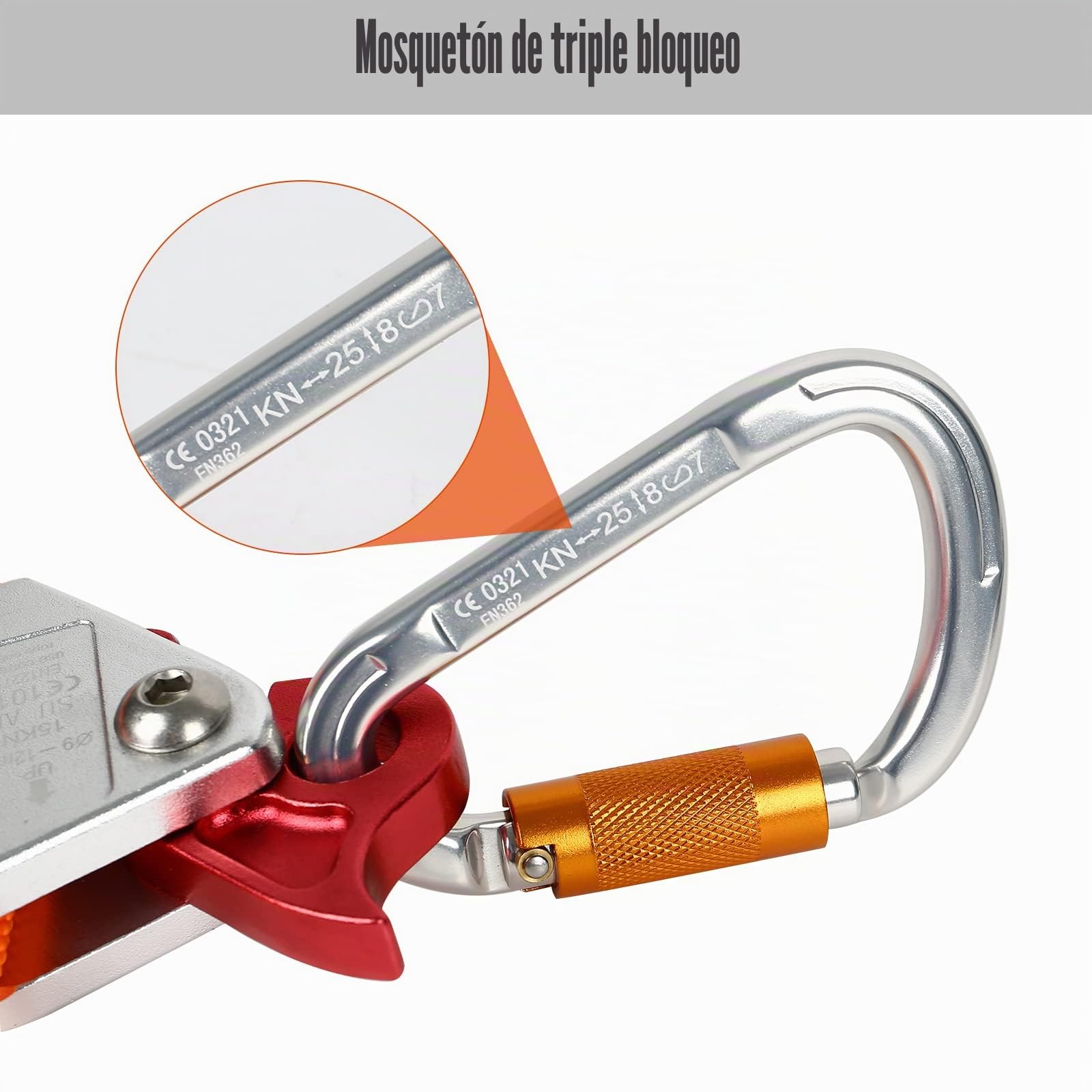MENAYODA Kit de línea de hilo de acero con mosquetón de triple bloqueo, núcleo de alambre de acero de 12 mm, cordón ajustable para protección contra caídas, árboles y trepadores de árboles