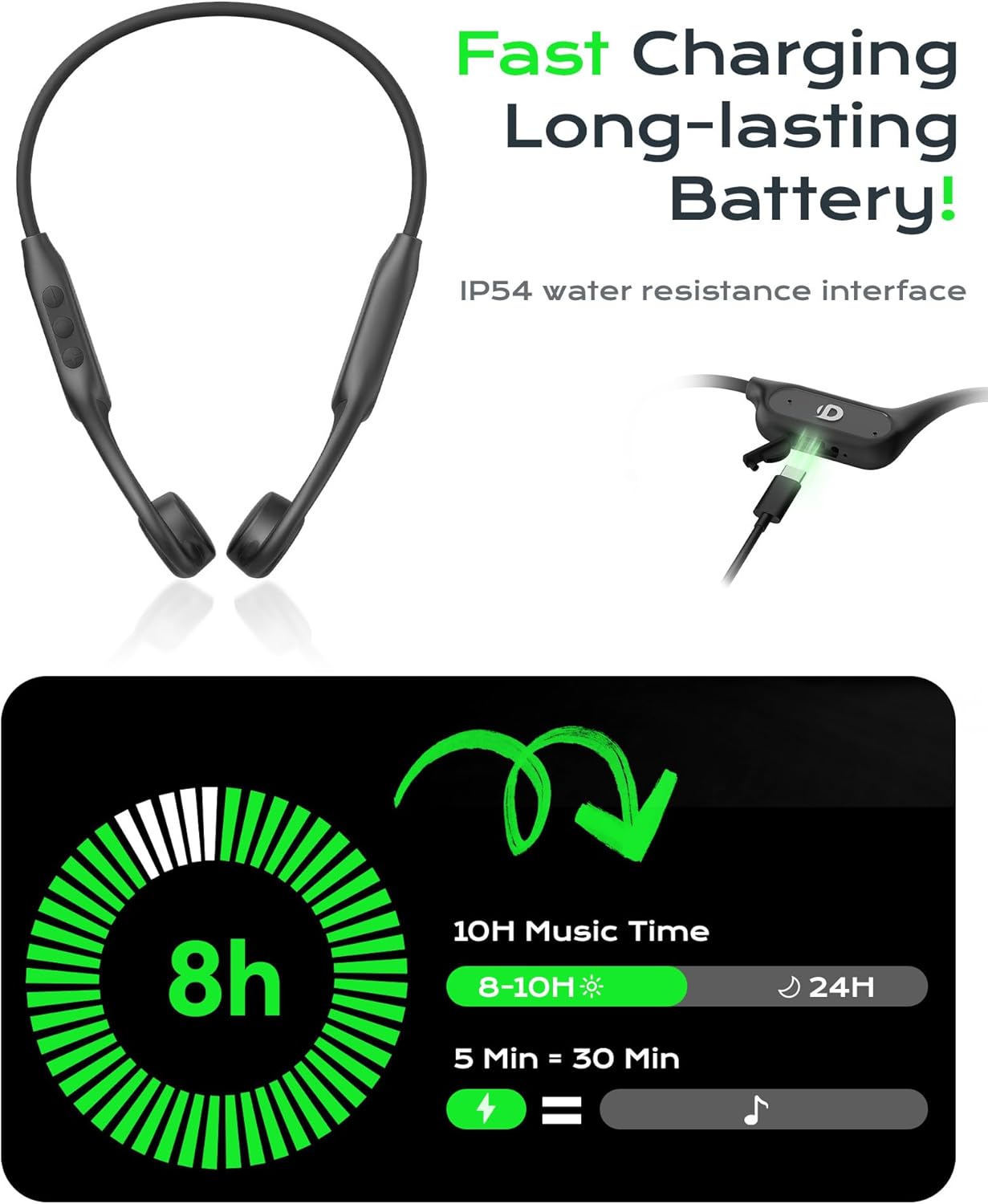 DEMICEA Open Ear Bone Conduction Headphones for Running - Bluetooth 6.0 Wireless Sport Earphones, Up to 12H Playtime, IP54, Built-in Mic, Secure Fit