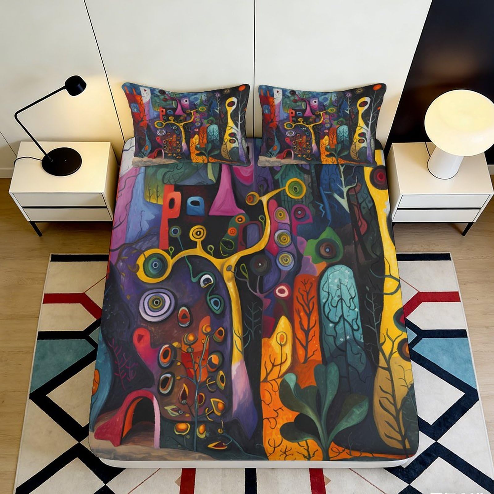 Pnayamiorkfel Style-10 3D Printed Abstract Fantasy Forest Fitted Sheet Microfiber Artistic Mattress Cover For Bedroom Guest Room Decor 90X200x25cm