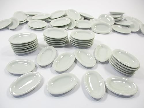 Miniatura 2 de 0.394x1.378 in Mini Plato Oval Blanco Plato Casa de Muñecas Miniatura Utensilios de Cocina Cerámica 10830