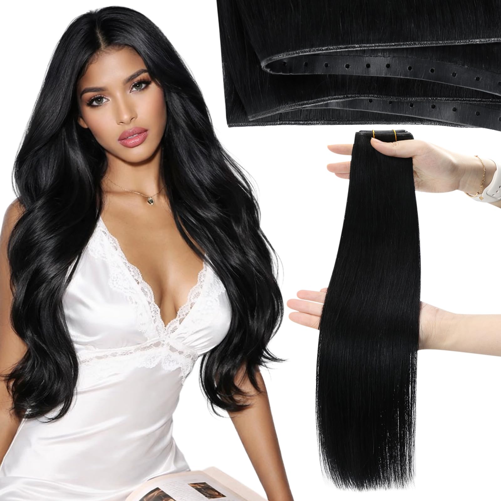 Moresoo Butterfly Weft Hair Extensions Remy Human Hair Ash Blonde Highlight Bleached Blonde 18 Inch OVO Weft Hair Extensions Human Hair Ash Blonde Highlight 100g/pack #18/613 — view 14
